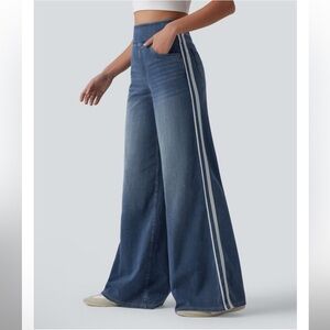New in Bag Halara Flex™ High Waisted Stripe Wide Leg Flowy Washed Casual Jeans